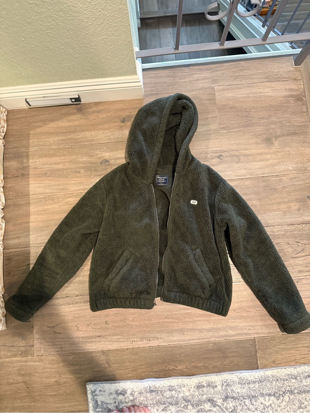 Abercrombie & Fitch Olive Green Sherpa Zip-Up Hoodie